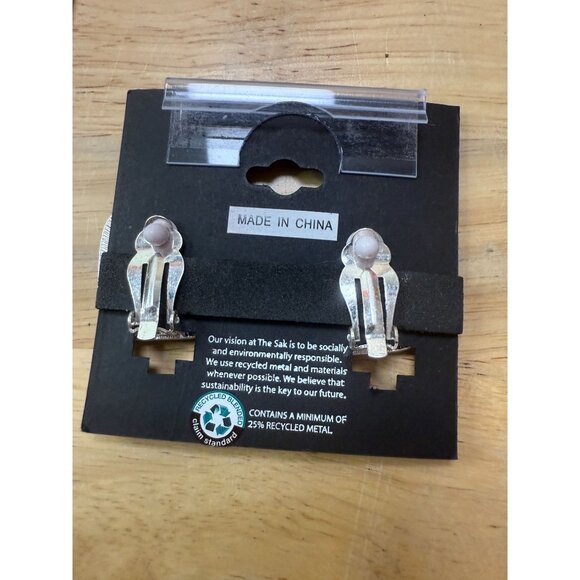 The Sak Clip-On Earrings With Recycled Metal Design Art Deco Style Silver Finish - Picture 2 of 9